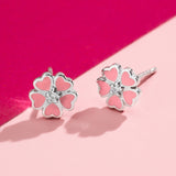 Boma Jewelry Pink Sakura Flower Earring Studs with Stone