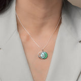 Boma Jewelry Daisy Flower Pendant with Sliding Green Mother of Pearl Stone Pendant Necklace