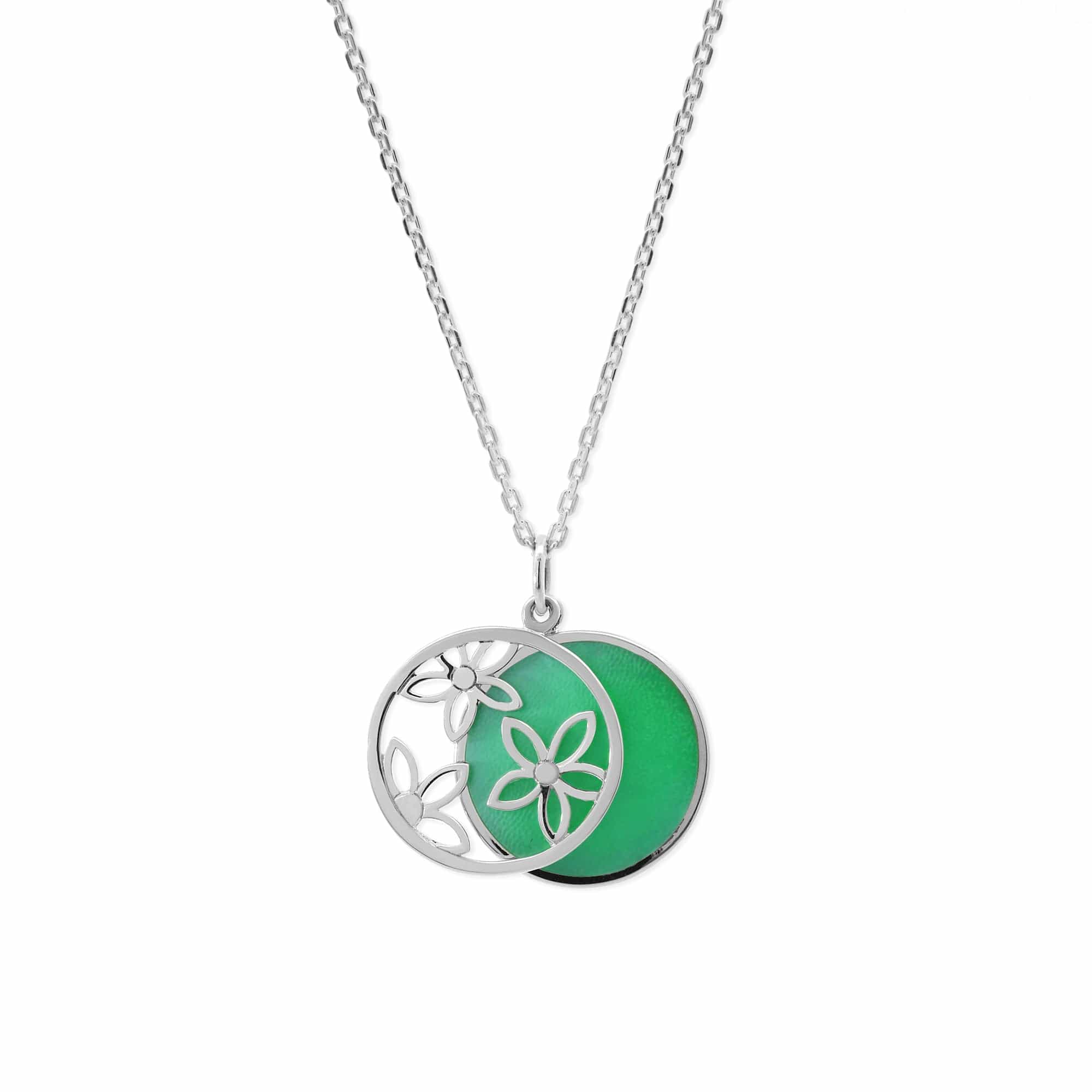 Boma Jewelry Daisy Flower Pendant with Sliding Green Mother of Pearl Stone Pendant Necklace