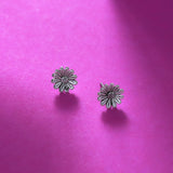 Daisy Flower Stud Earrings with Oxidized Finish