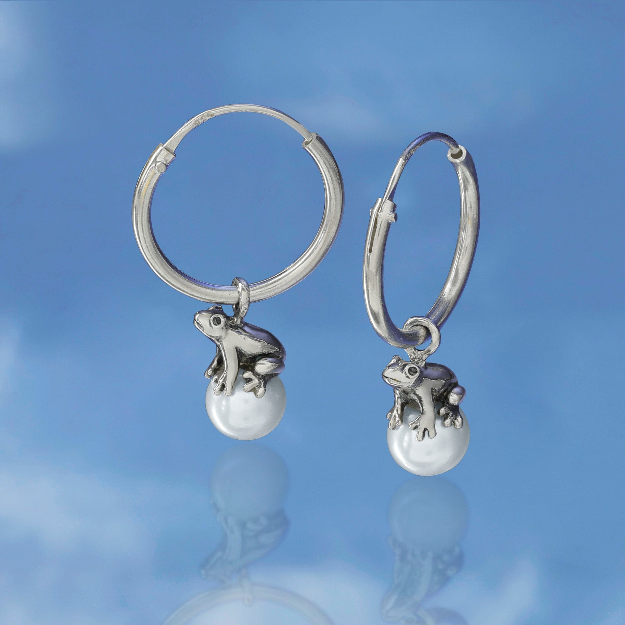 Boma Jewelry Earrings Frog on a Pearl Hoops