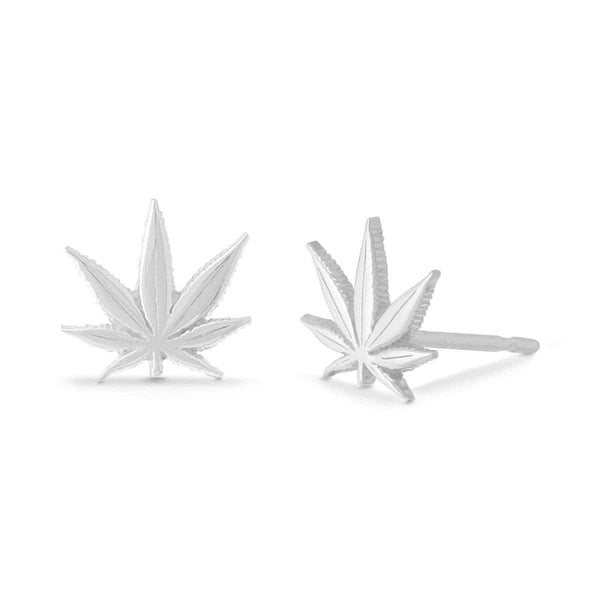 Marijuana Leaf Stud Earrings | Silver Earrings | Boma Jewelry