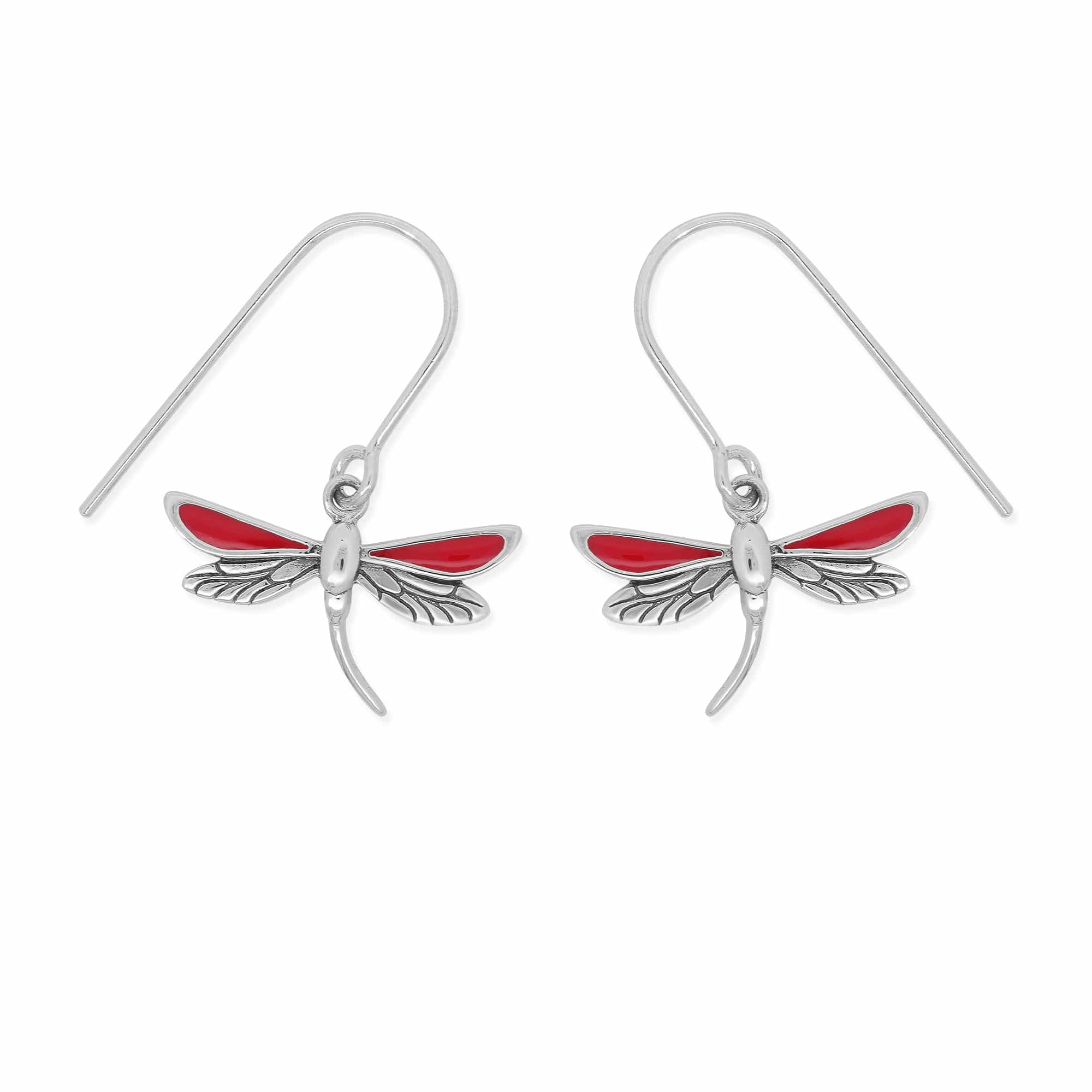 Boma Jewelry Earrings Red Dragonfly Dangle Earrings with Enamel